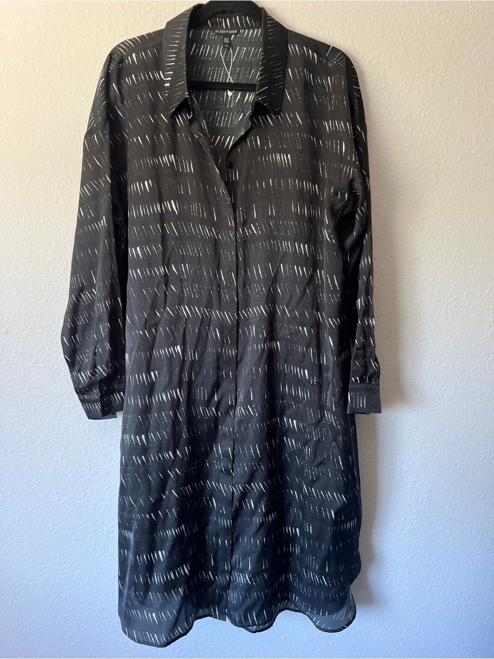 Eileen Fisher Silk Organic Cotton Black Printed Shirt Dress Large - Picture 6 of 9